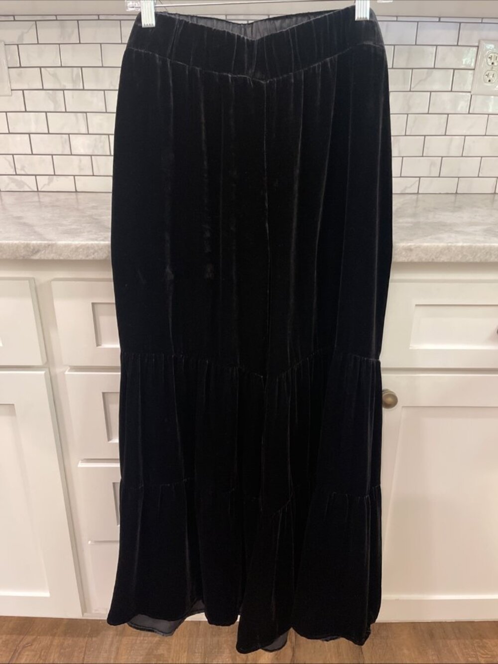 Jade Johnny Was Pants Womens XL Black Velvet Spark Tiered Bohemian New with Tags